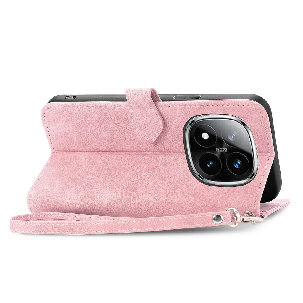 For Xiaomi Redmi Note 14 Pro+ 5G Zipper Wallet Case with Strap Flower Imprint PU Leather Phone Cover