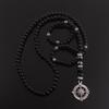 Matte Black Agate Alloy Compass Pendant Necklace - Classic Yoga Design