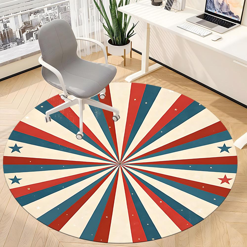 1PC Red and Blue Radiation Pattern Office Round Area Rug, Mat Suitable For Office, Under Office Chairs Bedroom Living Room Home Decor, Room Deco
