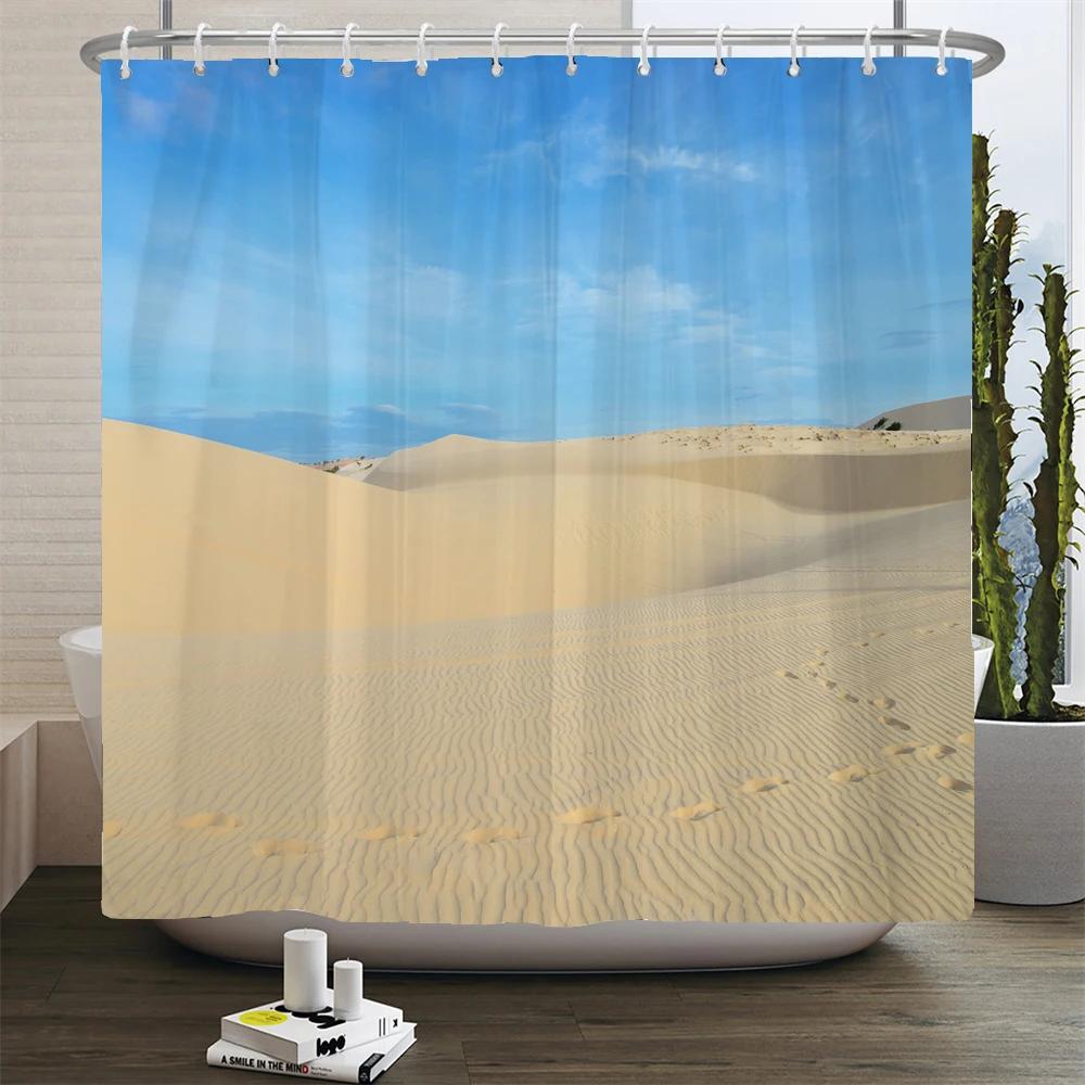 Natural Desert Scenery Shower Curtain 3D Printed Landscape Bathroom Curtain Fabric Bath Curtains Home Decor Waterproof With Hook