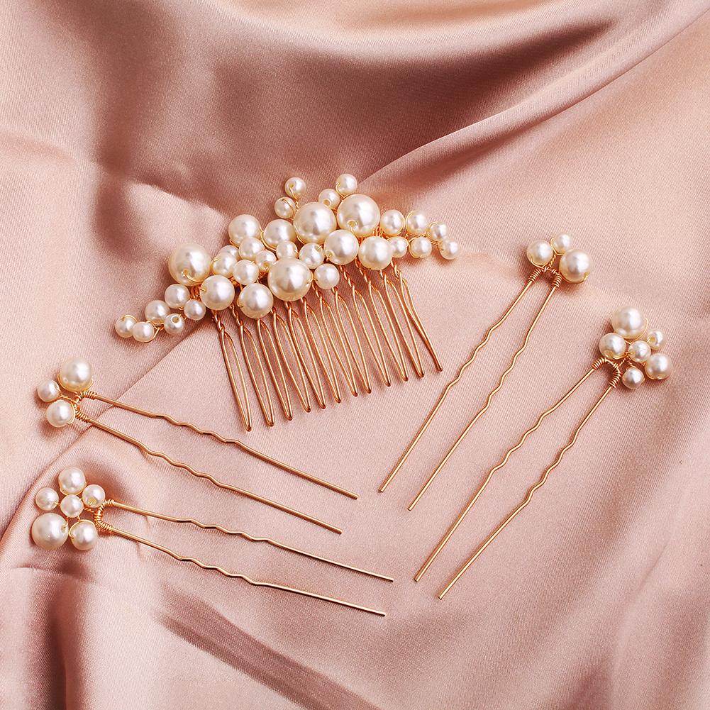 5PK Fashion Pearl Hair Comb and Hair Pin Set Bridal Wedding Headpieces Ladies Updo Jewellery Hair Accessories
