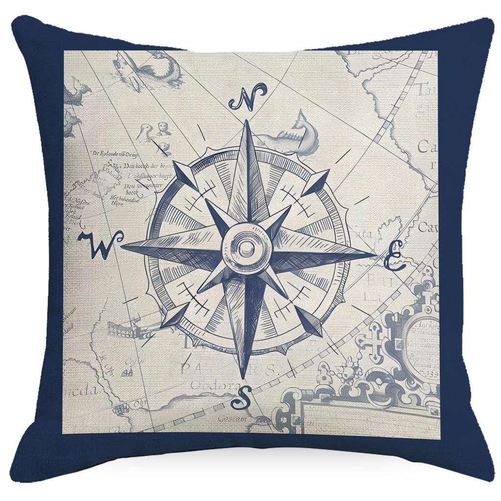 Navigation Compass Sailing Anchor Rudder Element Pillow Cover Home Sofa Cushion Pillow Cover Premium Durable Quality