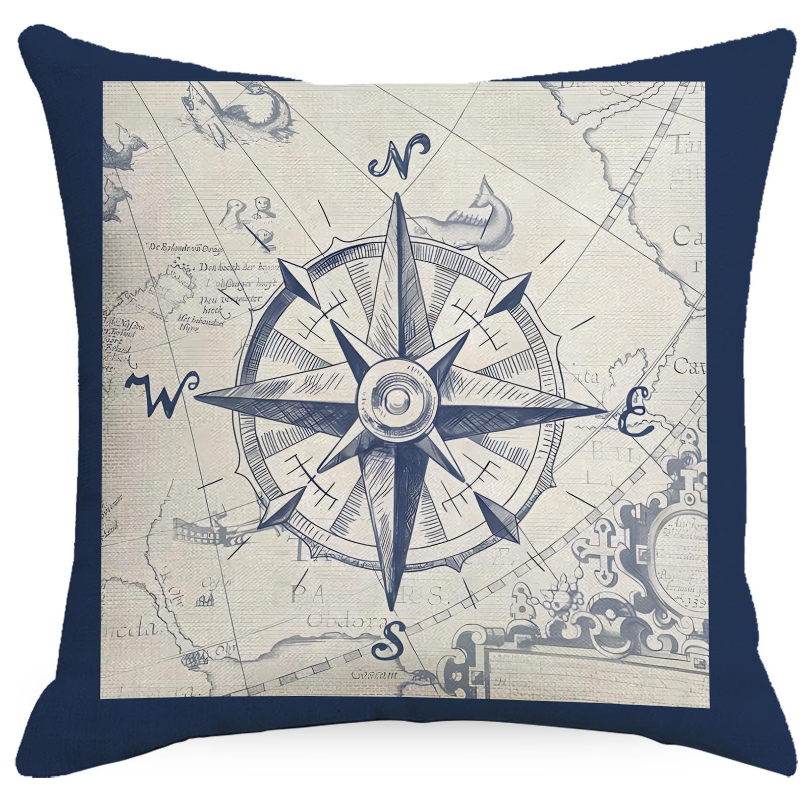 

Навигационный компас Парус Якорь Руль Элемент Наволочка Дом Диван Подушка Наволочка 45 * 45Cm