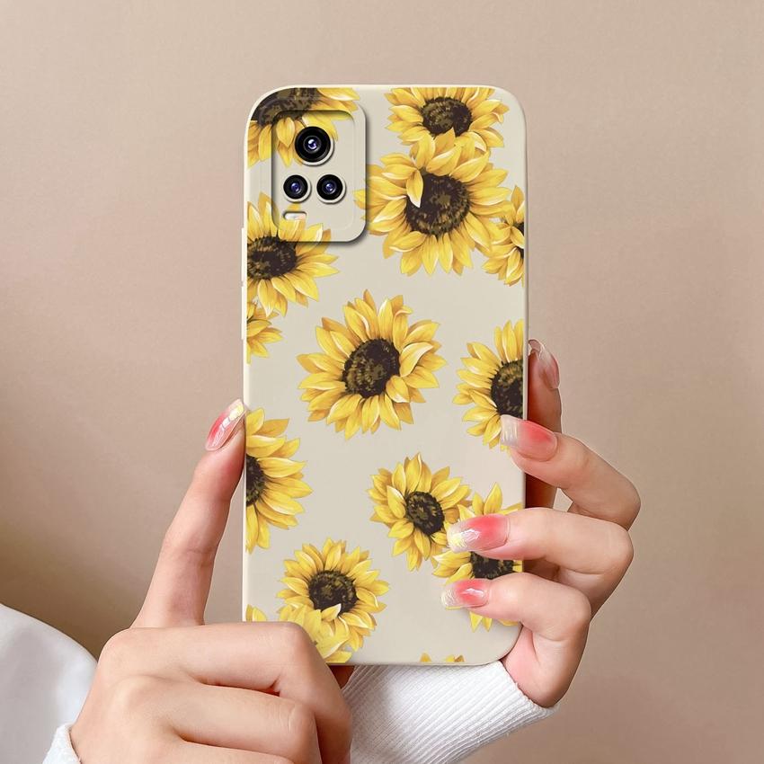 For Vivo S16 Y77 S19 S10 V17 V20 Y75 Phone Case Sunflower Petals Pattern Liquid Silicone Shockproof Protective Soft Back Cover For Vivo Bumper Housing