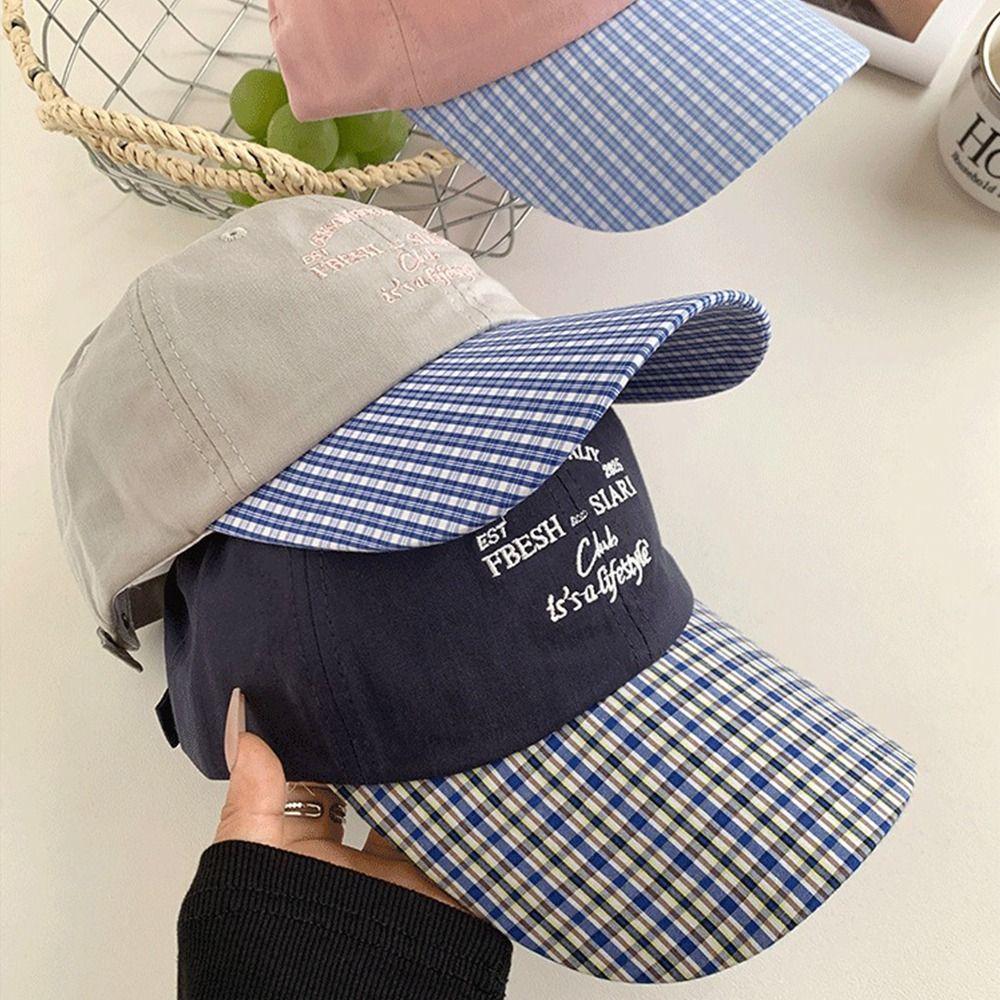 Korean Baseball Hat Plaid Snapback Cap Casual Peaked Cap  Outdoor