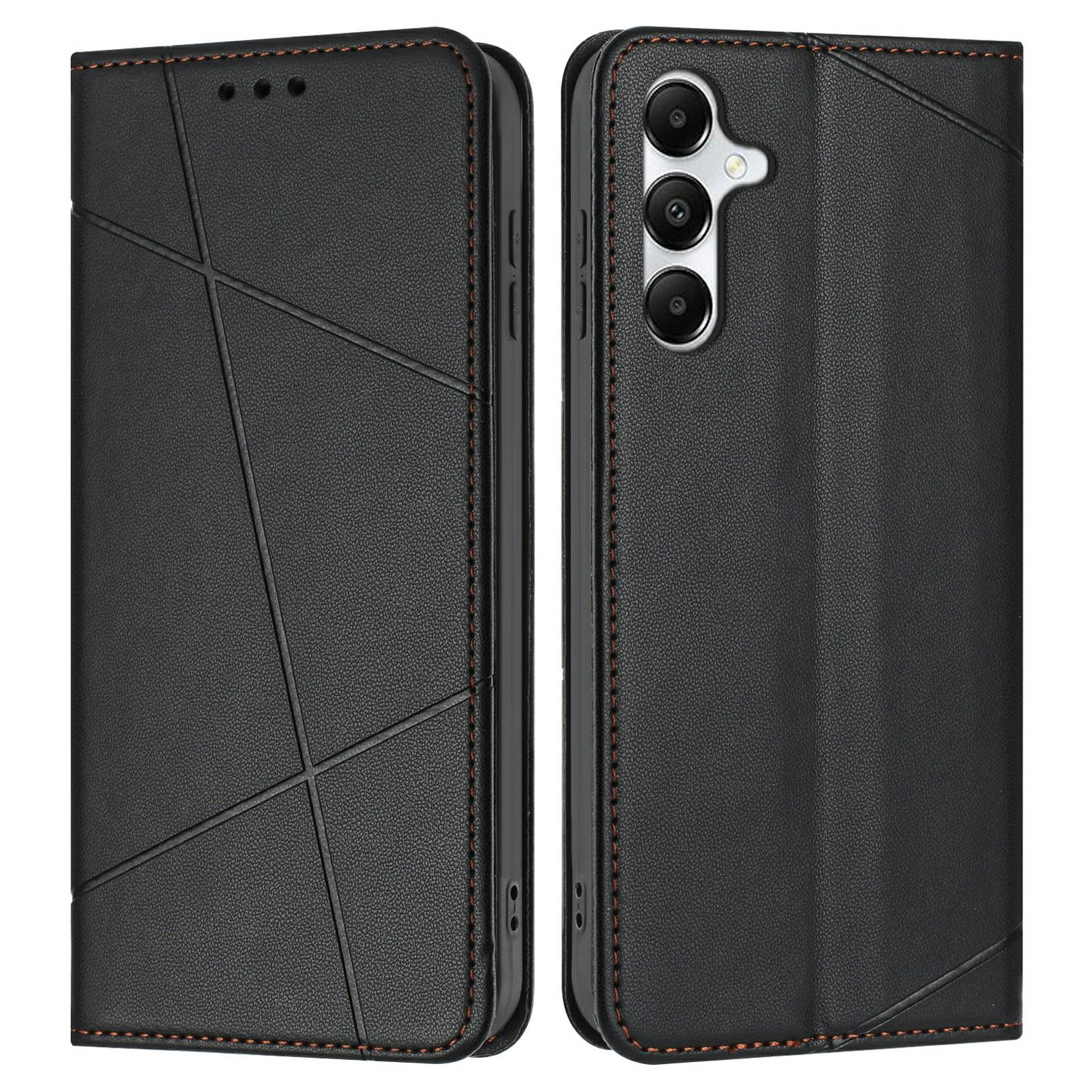 

Чехол-кошелек для Samsung Galaxy A56 5G, кожаный чехол-подставка с тиснением линий и ремешком на запястье Black