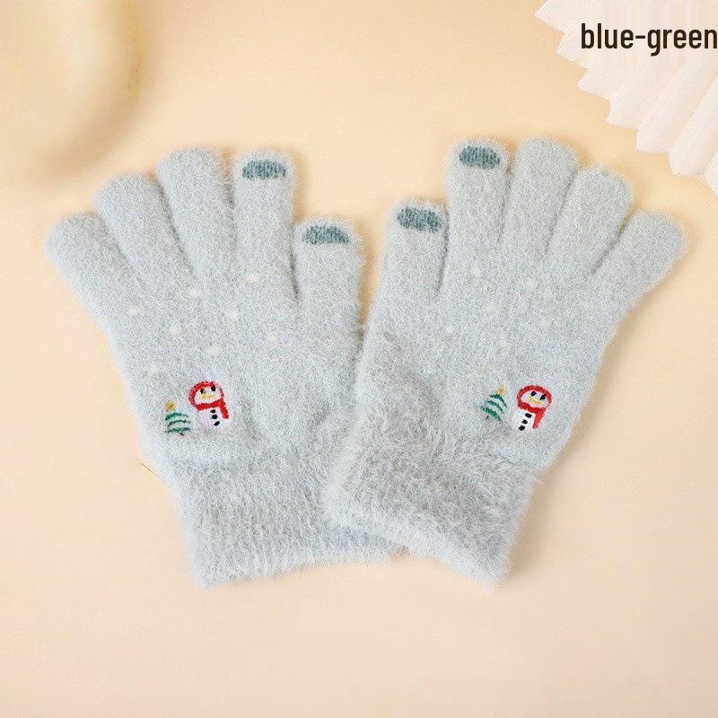 Korean Style Christmas Embroidered Warm Wool Touchscreen Gloves for Men and Women