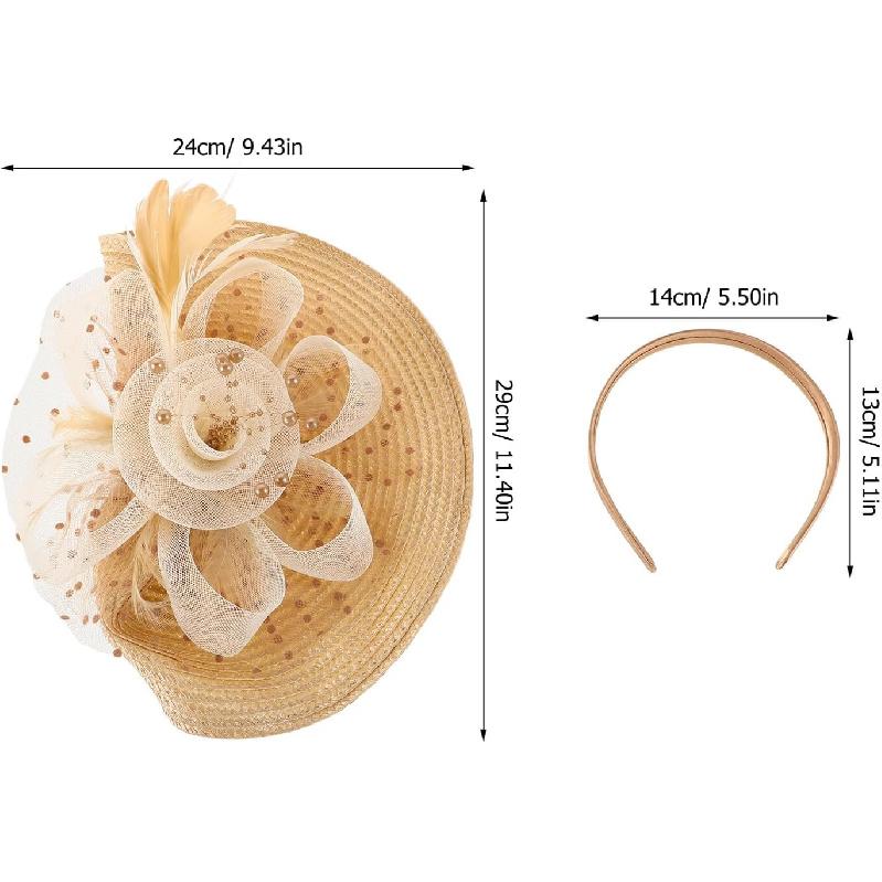 Chapeau Fascinator de Mariée avec Voile en Tulle, Headpiece de Mariage Fantaisie pour Femmes, Accessoire de Cheveux pour Occasion Spéciale, Convient pour les Mariages et Événements Beige