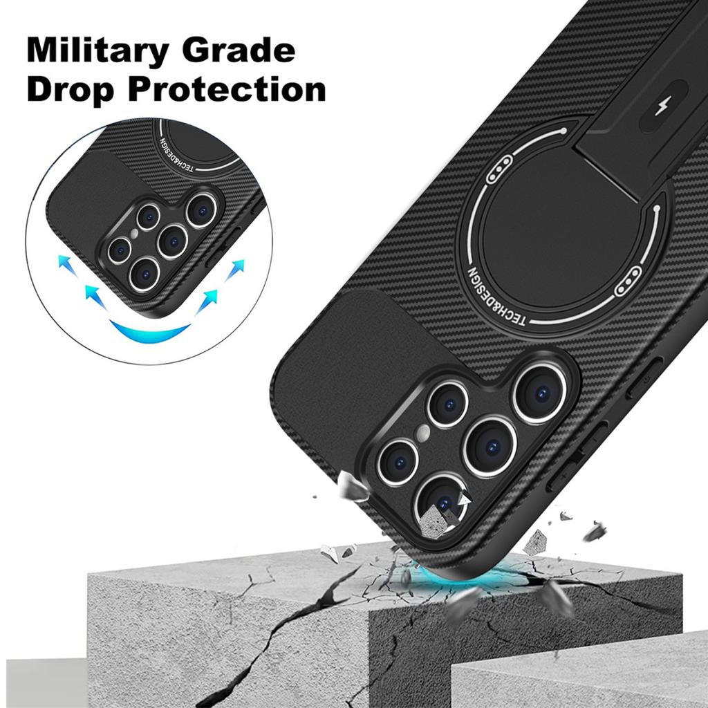 Carbon Fiber Textured Mobile Phone Case Suitable for Samsung S25ULTRA Magnetic Bracket A26 A17 High End S24FE