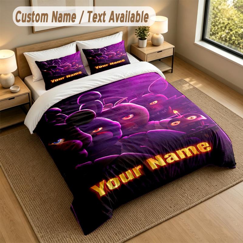 Custom Name Text Bedding 3Pcs Set,Five Nights At Freddy’s 1 Duvet Cover 2 Pillowcases Soft Bed Linen For Gift