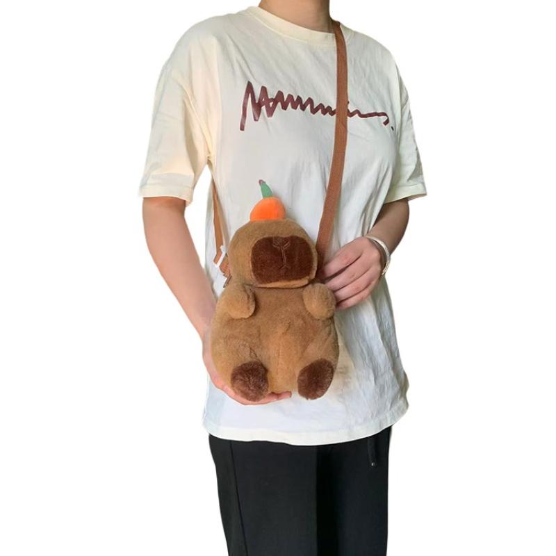 Capybara Plush Crossbody Bag Cute Capibara Anime Shoulder Bag Soft Stuffed Cartoon Fluffy Mini Knapsack Bag Birthday Gift