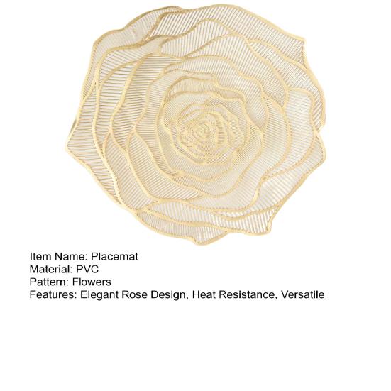 PVC Placemat Heat-Resistant Reusable Table Mat Hollow Rose Shape Insulation Pad for Dining Table Decoration