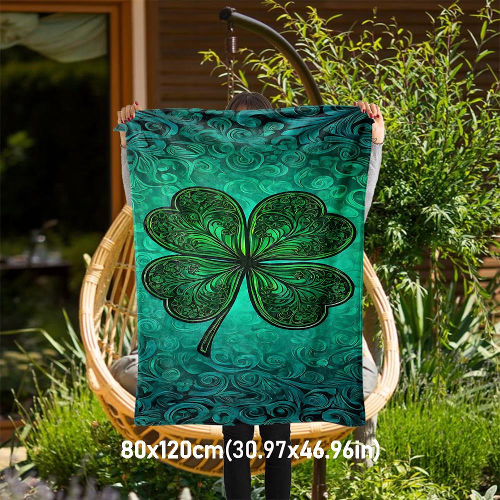 

1 шт. Плед из фланели с рисунком клевера для улицы, мягкий, теплый, всесезонный, плед для дивана, кровати, кемпинга в машине, офиса, уютная идея подарка1277S 80x120cm(31x47inch)