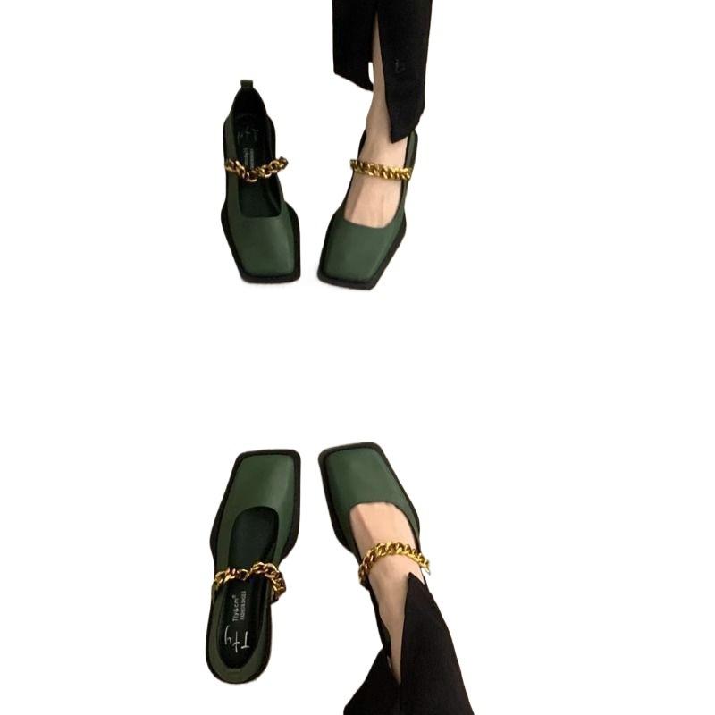 Metal Chain Square Head Retro Loafers Single Women's 2025 New British Versatile Mary Jane Small Leather Shoes Women