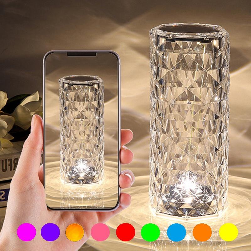 Modern and Elegant Crystal Light for Table and Bedroom, with Touch Control and Adjustable Rose Light, Diamond Projection Included