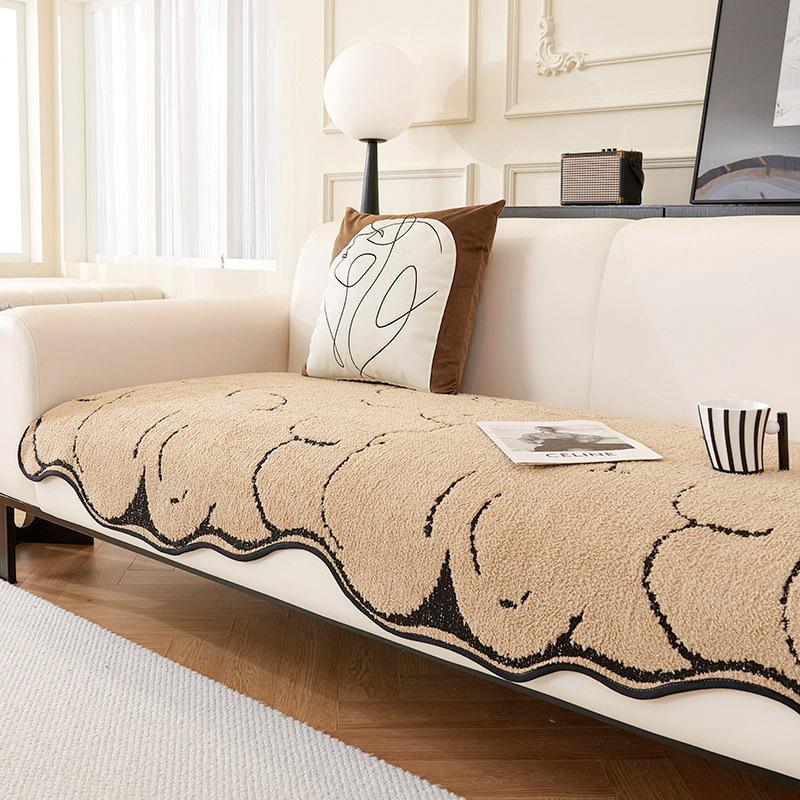 1Pc Irregular Special-Shaped Plush Sofa Cushion Winter Black Premium Sofa Non-Slip Cover Cover Towel Home Textile