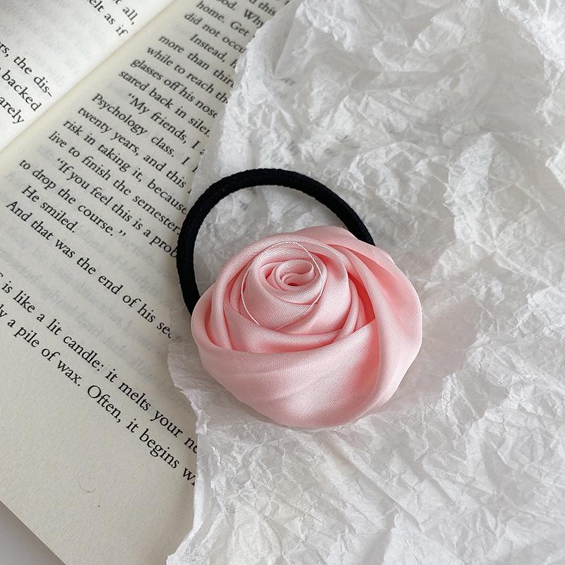 French Stain Rose Flower Elastic Hairbands Women Girls Hair Ropes Ties Flower Hair Scrunchies Ponytail Holder Hair Accessories
