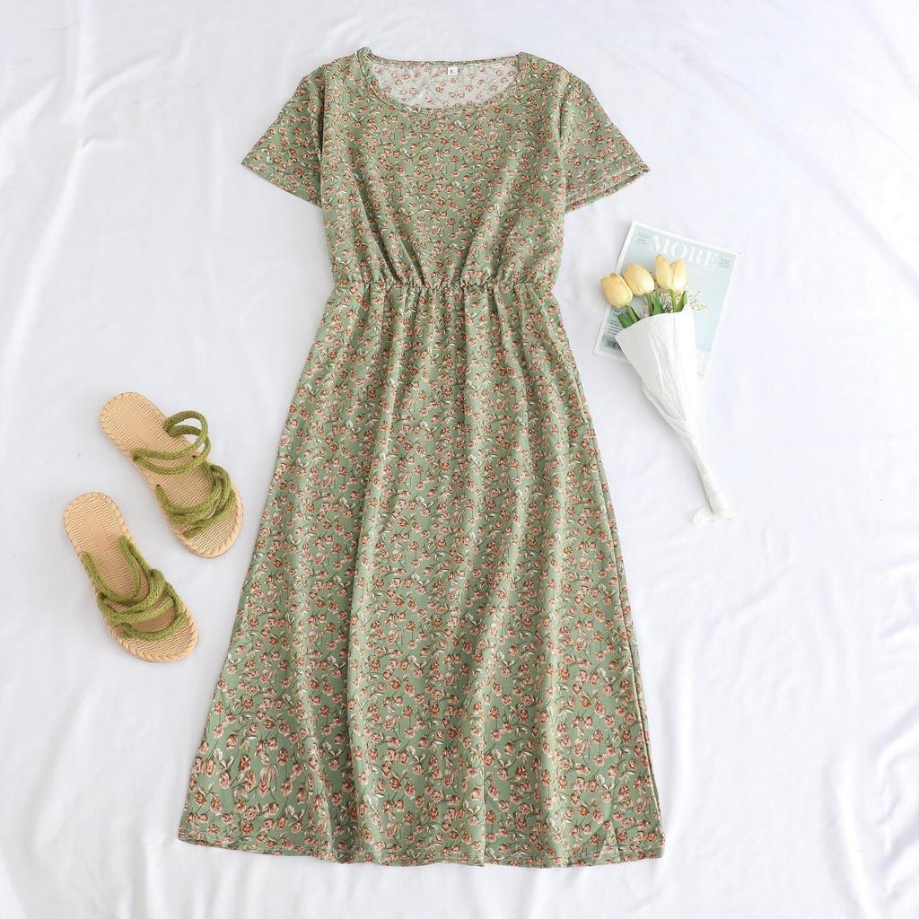 Elegant Mid-Length Short-Sleeved Dress for Middle-Aged and Elderly Women - Fashionable and Age-Reducing