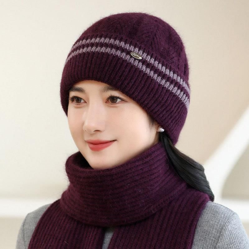 

Middle-Aged and Elderly Hat Women Autumn and Winter New Warm Knitted Woolen Cap Winter Old Mother Grandma Old Lady Hat Dark purple Hat Only Hat]