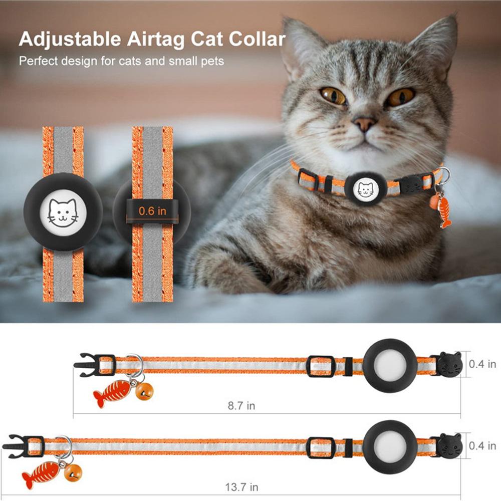 For AirTag Tracker Reflective Pet Collar Silicone Protective Case with Bell/ID Tag