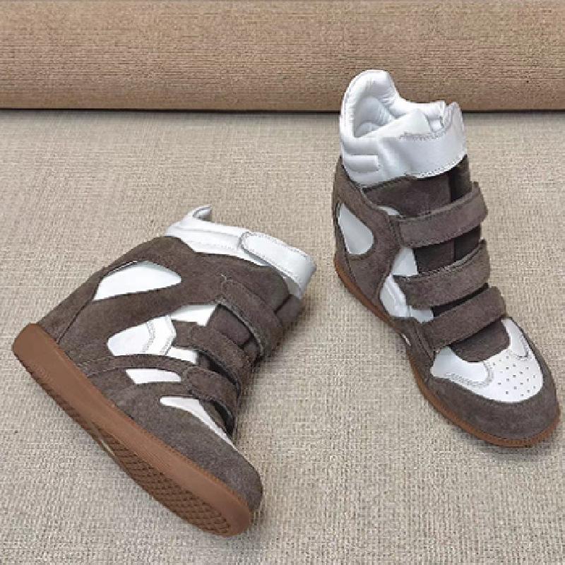 Men Women Spring Autumn Casual Sports Shoes New Invisible Inner Height increasing High top Women, Color blocked Round toe Velcro Shoes, Hiking