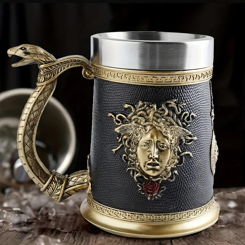 600ML Snake Resin Stainless Steel Beer Mug Stein Creative Tankard Skull Coffee Cup Tea Mug Tumbler Pub Bar Decor Vintage Gothic
