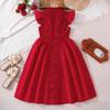 Girls' Fashionable Dress for Summer Children's Red Embroidered Plaid Waist-length Formal Princess Dress