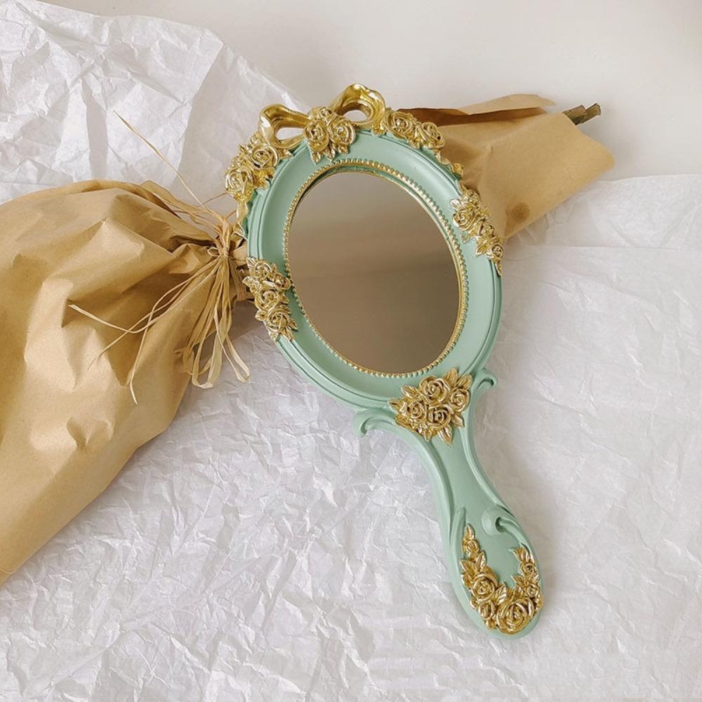 Embossed Rose Cosmetic Mirror Single-Sided Vintage Mirror Portable Handheld Mirrors Women Girls