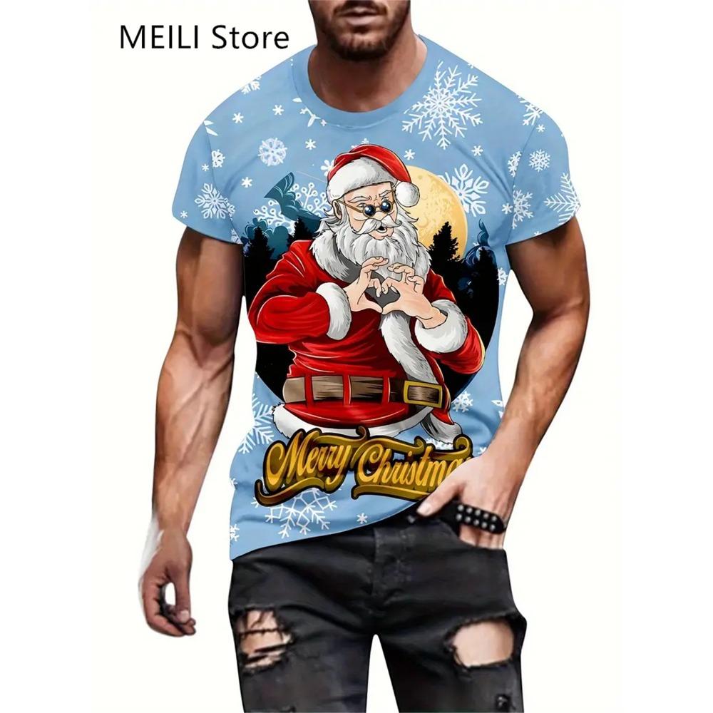 Christmas T-Shirts Summer Funny Santa Claus Fashion Tops Tee Mens Shirts Summer Holiday Boys Casual Crew Neck Oversized T-Shirts