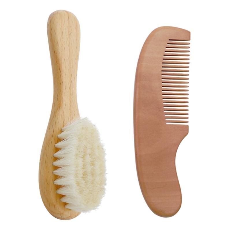 Baby Hair Brush Hair Comb Set Round Wooden Brush Newborn Skin Massager Brush Infant Hair Grooming Comb Bathing Brush 1