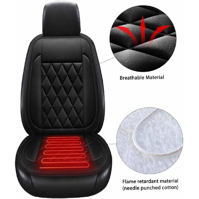 New Comfortable Leather Heated Seat Cushion,Heated Seat Cover Pad,Universal Soft Seat Chair Cushion with Full Back Support