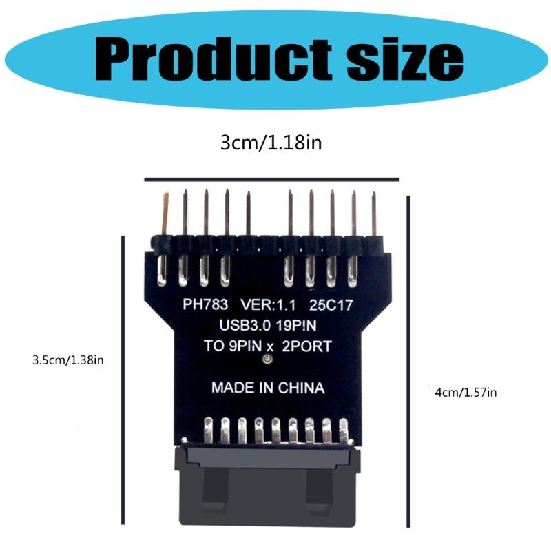 USB Splitter 19Pin USB3.0 To 2x9Pin Expansion Converters For PC Motherboards Supports Argb Lighting & Water Coolers