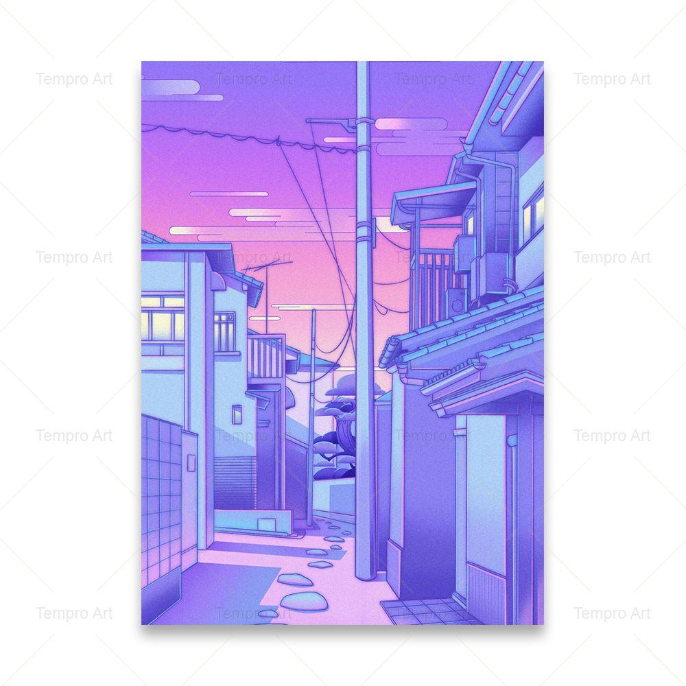 Poster im Vaporwave-Stil, japanische Stadt, Nacht, Straße, Pop, Kyoto, Poster, Leinwand, Gemälde, Wandkunst, Bild, Druck, Kawaii-Zimmer-Heimdekoration