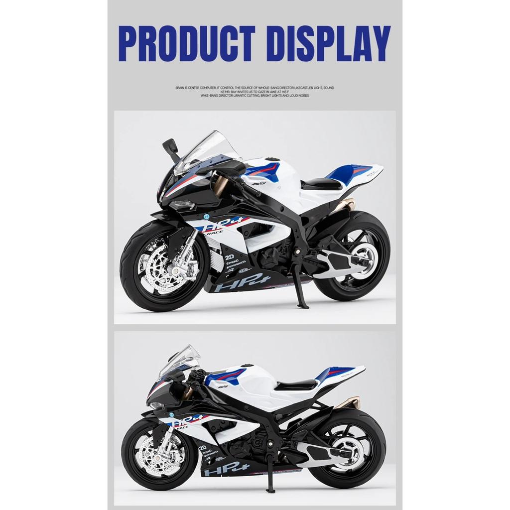 1/12 BMW S1000RR HP4 Race Alloy Top Luxury Sports Motorcycle Model Diecast Metal Road Racing Motorcycle Model Sound Light Kids Gifts