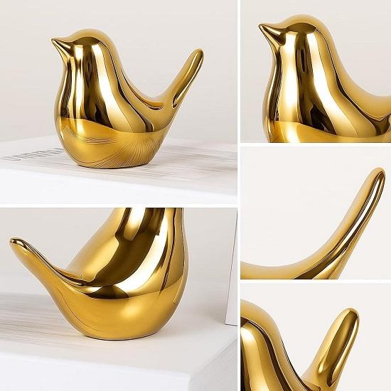 Ceramiczna Figurka Złotych Ptaków Błogosławieństwa do Dekoracji Domu Salon, Sypialnia, Biurko, Szafki Opakowanie 2 szt., Złota