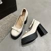 Fashion White Mary Janes High Heels Women Cute Bow Patent Leather Thick Heel Pumps Buckle Strap Lolita Shoes Black Dress Party Shoes