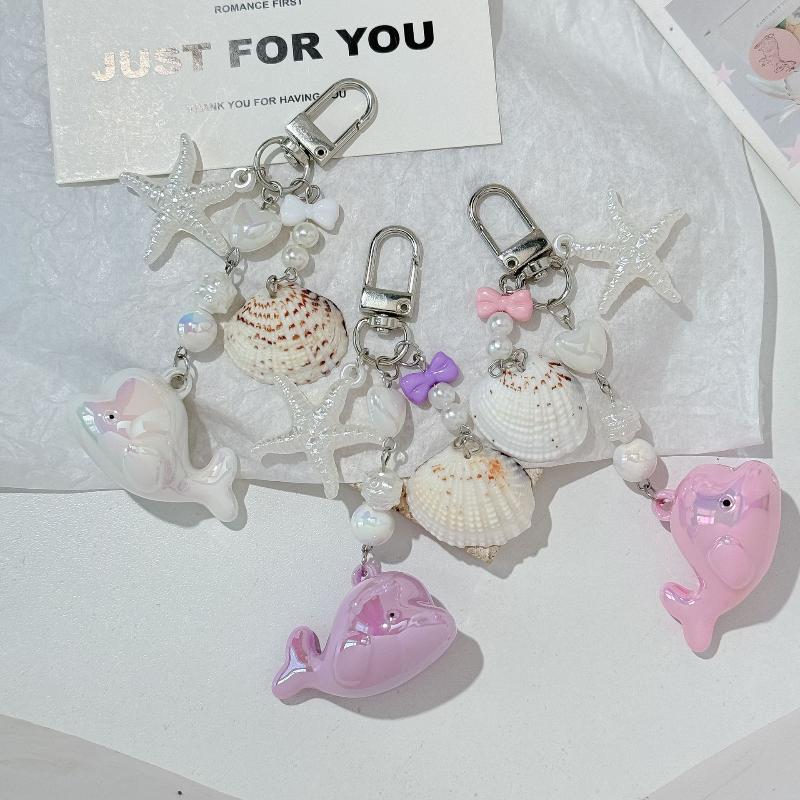 Y2K Cute Whale Shell Starfish Lanyard Phone Charms Ins Style Beaded Keychain Mobile Phone Camera Charms For Girl Gifts