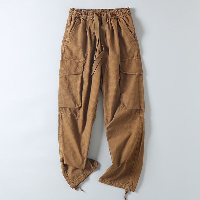 Export Factory Surplus Spring and Autumn Outdoor Multi-Pocket Solid Color Washed Pure Cotton Men's Trendy Workwear Pants