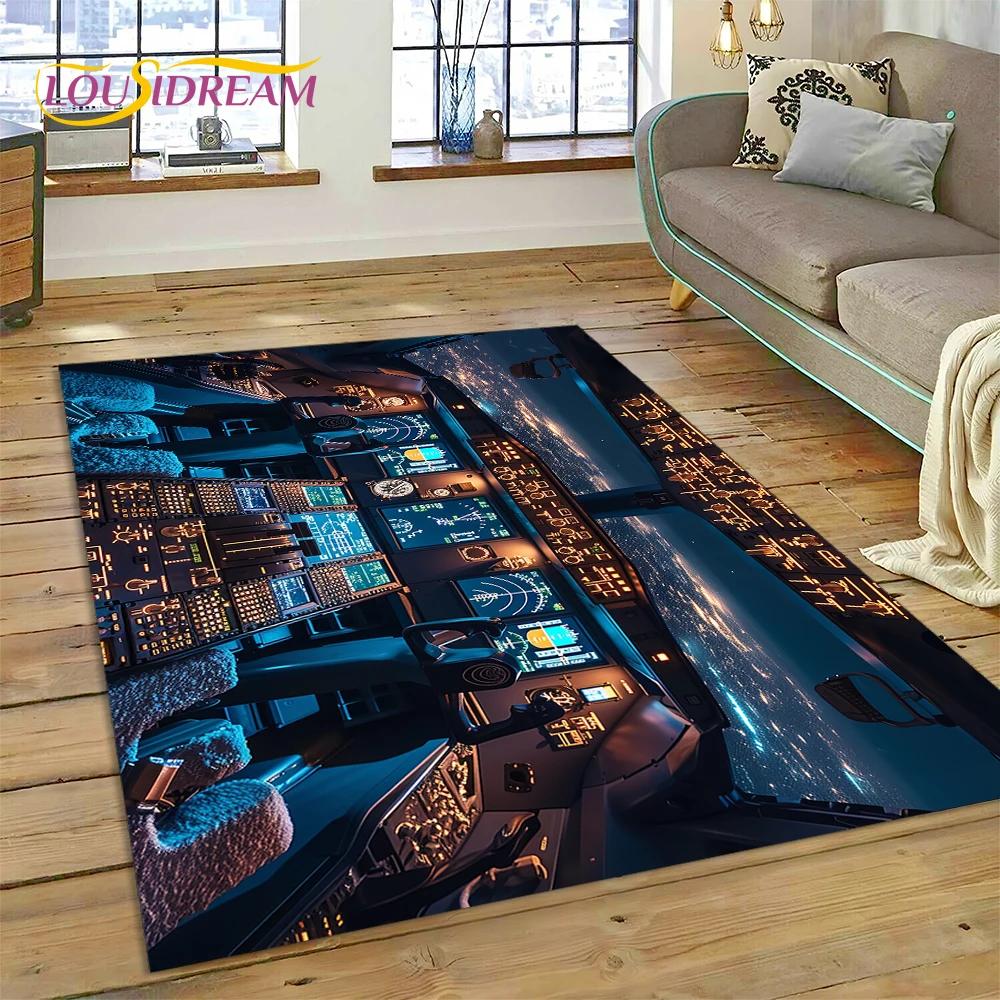 Řízení letadla Kokpit Kabina Kosmická loď Palubní deska Koberec Kobereček pro Obývací pokoj Ložnici, Protiskluzová Dekorace na Pohovku Rohožka Moto