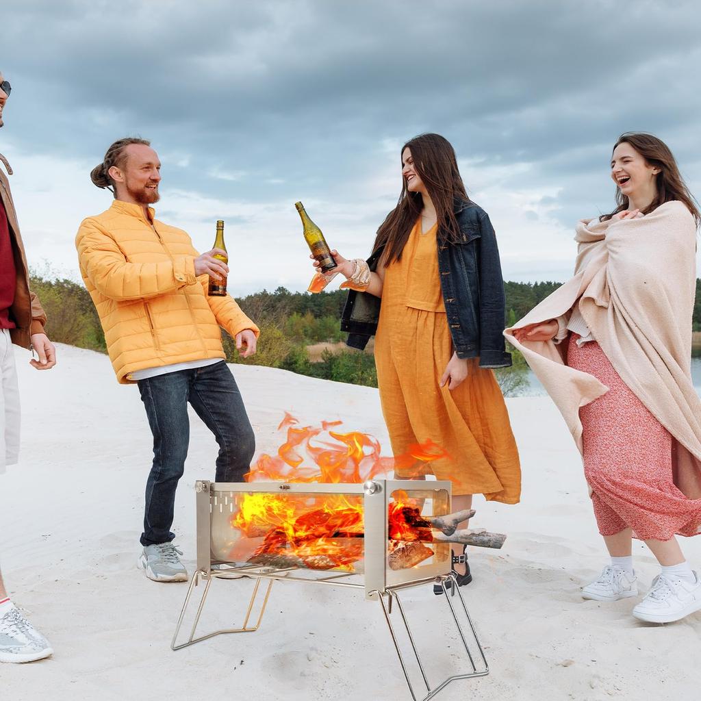 Sutekus Design-Registered Stainless Steel Fire Stove, Stable, 10kg+ Weight Capacity, Easy Firewood Storage, and Fire Disk (Basic) for Camping