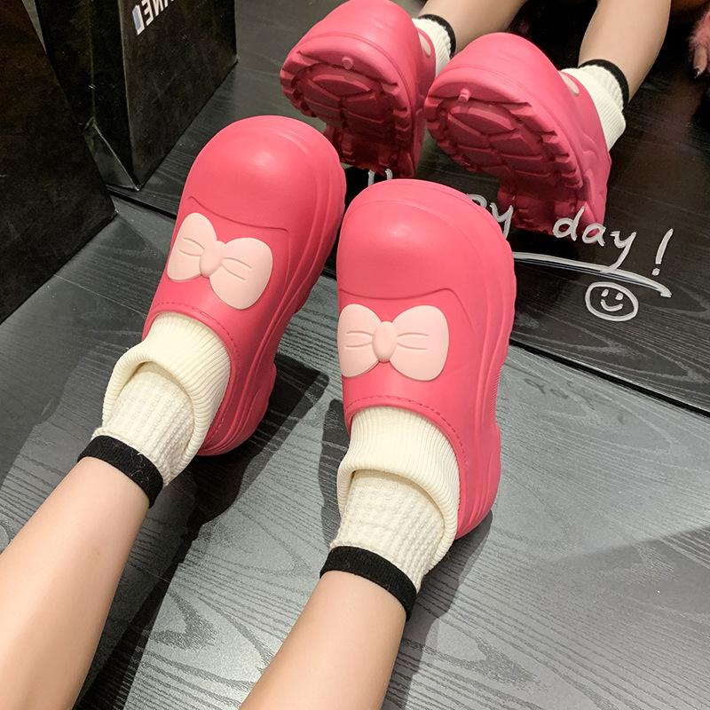 Autumn And Winter Women's Waterproof Rain Boots With Cotton To Keep Warm And Cute Cartoon Bow Ultra-light Waterproof Rain Boots