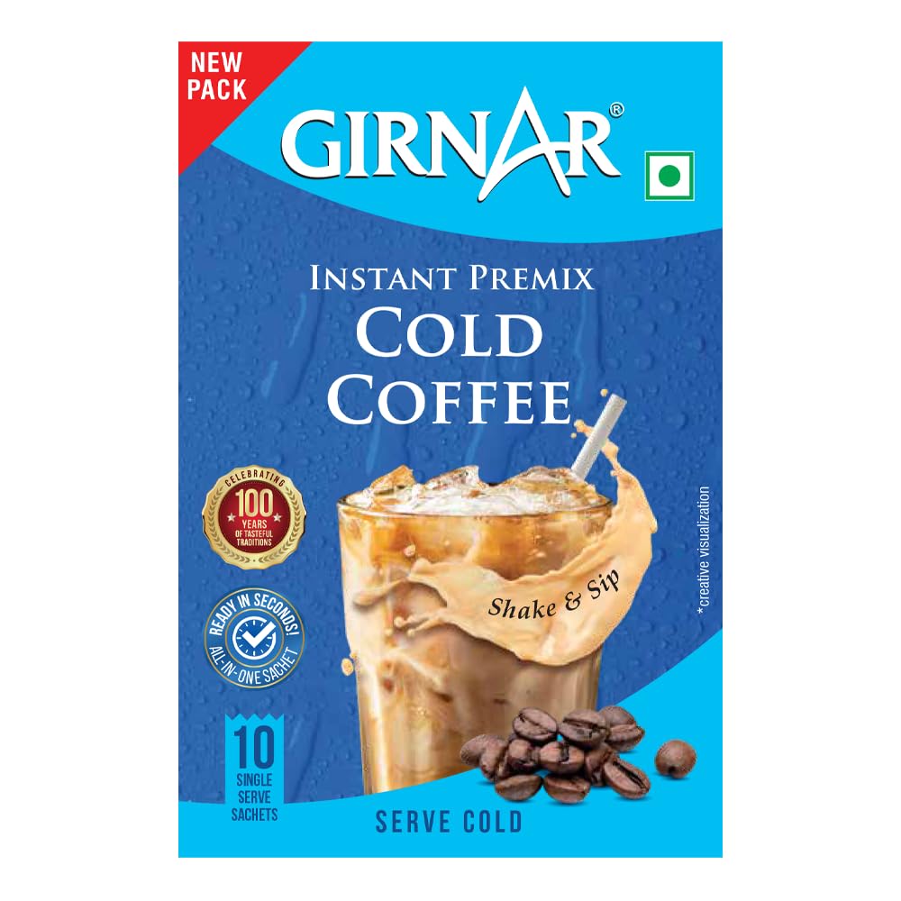 Girnar Instant Premix Cold Coffee Powder 220g Pack of 1 | Refreshing Chilled Coffee Drink 10sachets