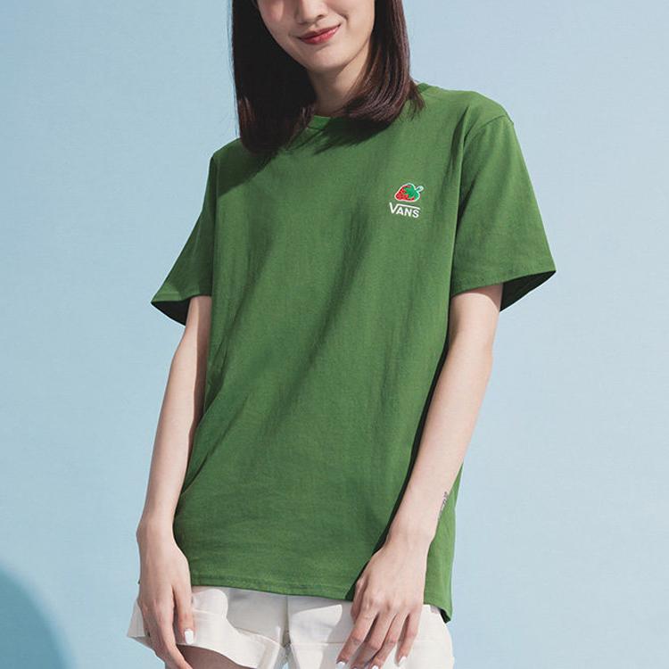 Vans Strawberry Embroidery Casual Sport Round Neck Short Sleeve T-Shirt Women Tops Avocado-Green VN0A4URUZQW