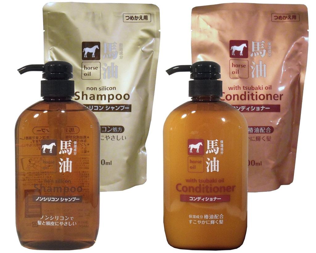 Kumano Oil Fat Horse Oil Shampoo Conditioner Set with Refills In & & 4-Piece [Made Japan]