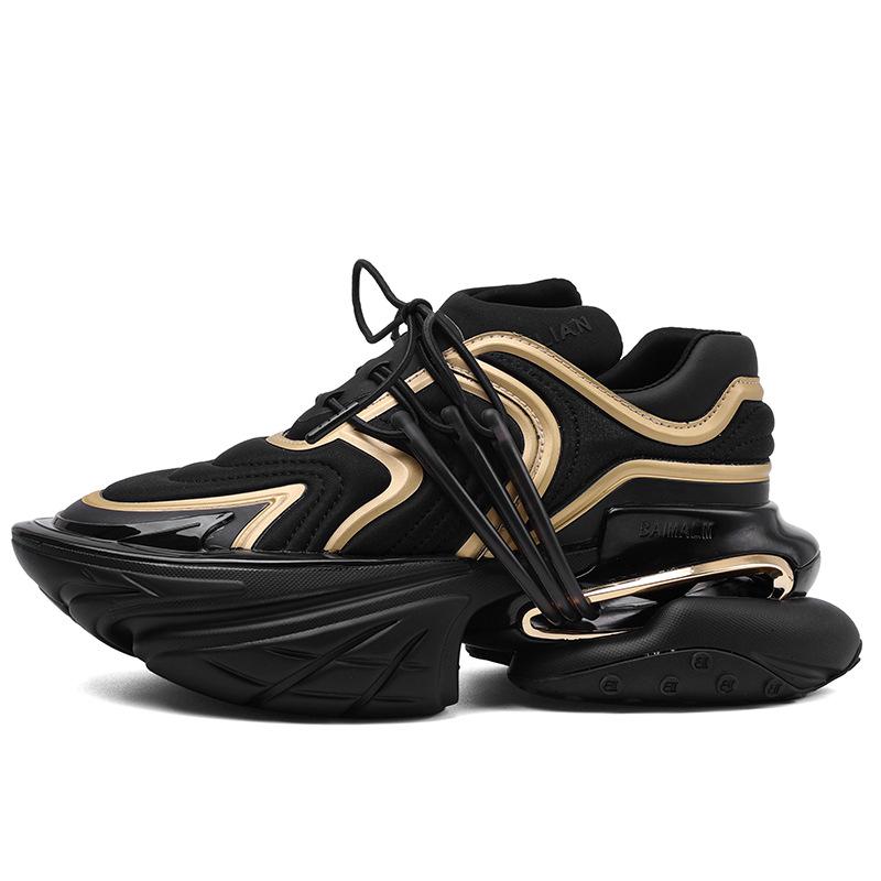 Fashion Flat Platform Daddy Shoes Women Patchwork Air Cushion Elastic Shoes Thick Sole Shock-Absorbing Spaceship Sneakers Unisex 2025