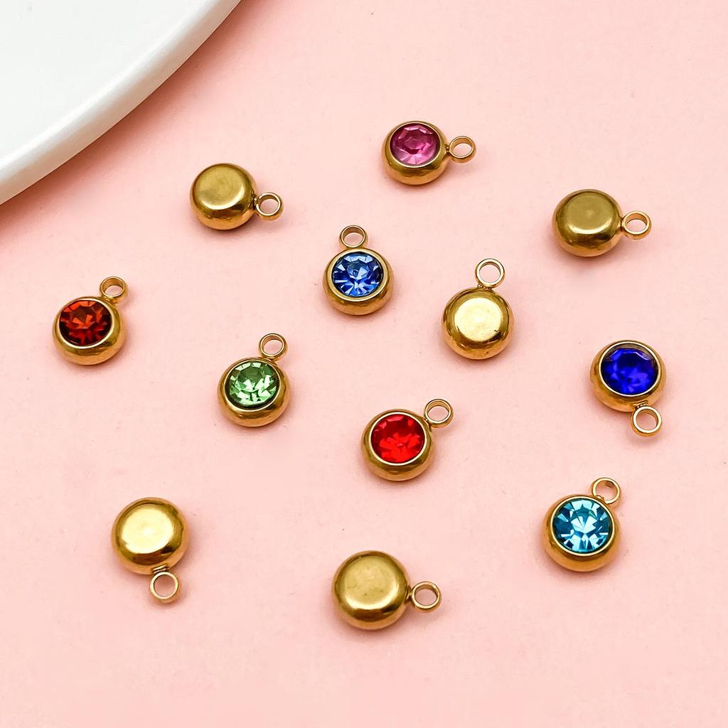 Gold Stainless Steel Zodiac Birthstone Jewelry: Necklace, Bracelet, Pendant with Colored Diamond Accents