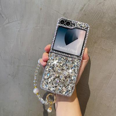 Pro Samsung Galaxy Z Flip 7 FE 6 5 4 3 5G Módní Roztomilý Diamantový Motýlek s Kamínky Pouzdro Kryt s Třpytivým Krystalovým Řemínkem na Ruku