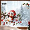 Shop Showcase Glass Decorations Christmas Static Window Cling, Penguin Decal with Holly Baubles Snowflakes, Festive Home Decor Supplies for