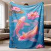 1pc Koi Fish & Pink for Lotus Flower Flannel Throw Blanket | Lightweight, Soft, Warm Polyester for All Seasons - Ideal for Sofa, Outdoor, Camping, Liv