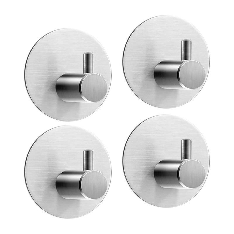 4Pcs Strong Self-Adhesive Wall Hooks Stainless steel Towel Hook Set Towel Rack Bathroom Kitchen Storage Holder Sticky Hooks